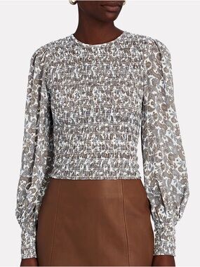 NWT intermix bay smocked printed puff sleeve top in multi